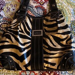 Kathy Van Zeeland Black and Cream Zebra Shoulder Bag